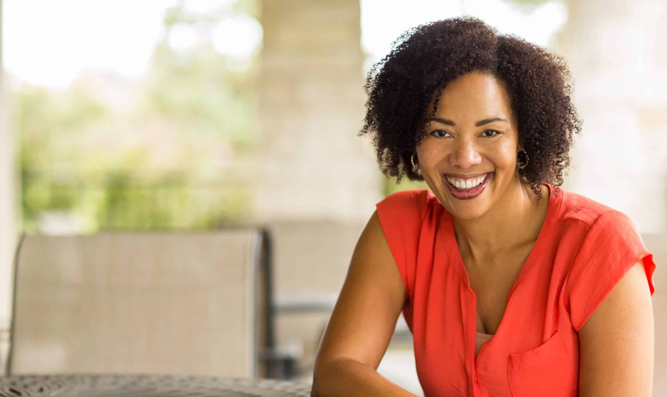 Happy mature woman smiling.