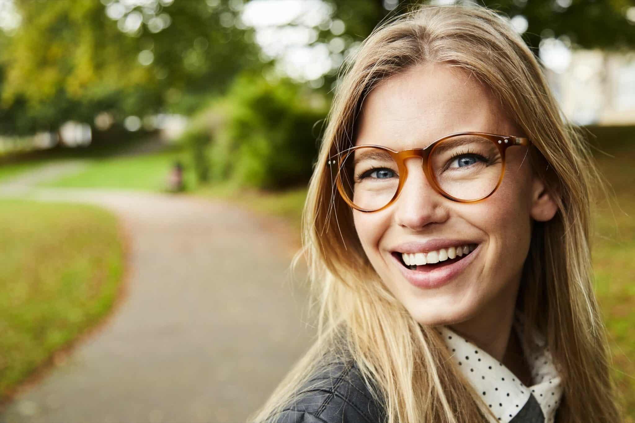Woman wearing glasses outside