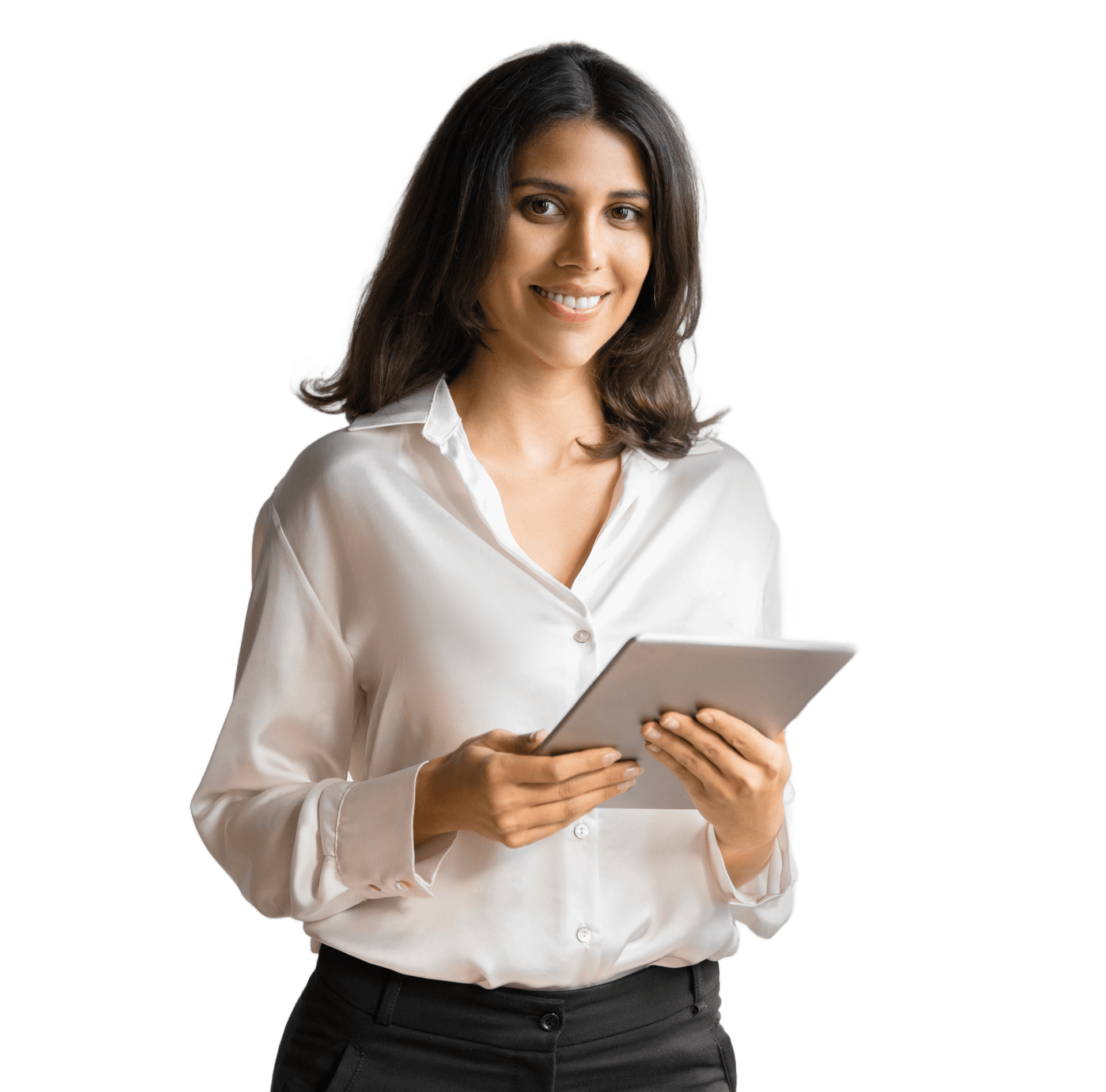 Professional young woman holding a tablet